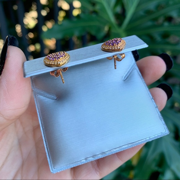 Zales Amethyst and White Topaz Heart Stud Earrings - Picture 8 of 15